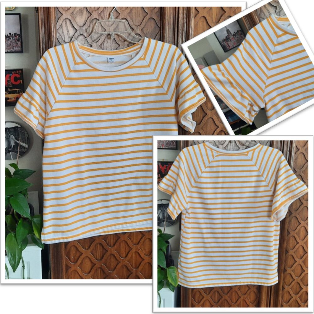 OLD NAVY Striped Ruffle Flutter Sleeve Boxy French Terry Tee - NWOT!,  Size S